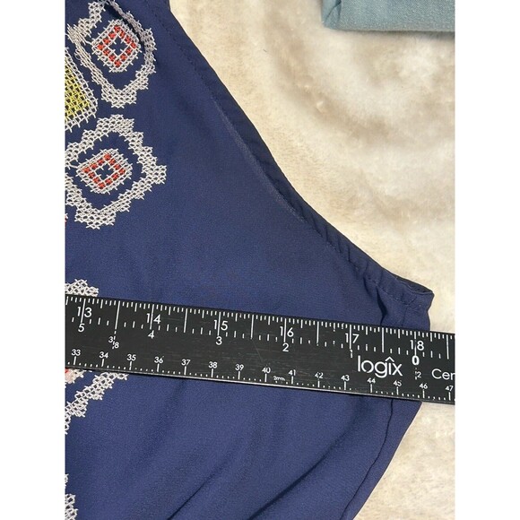 THML Maxi Dress Cross Stitch Mock Collar Blue Size M Beautiful - Picture 10 of 10